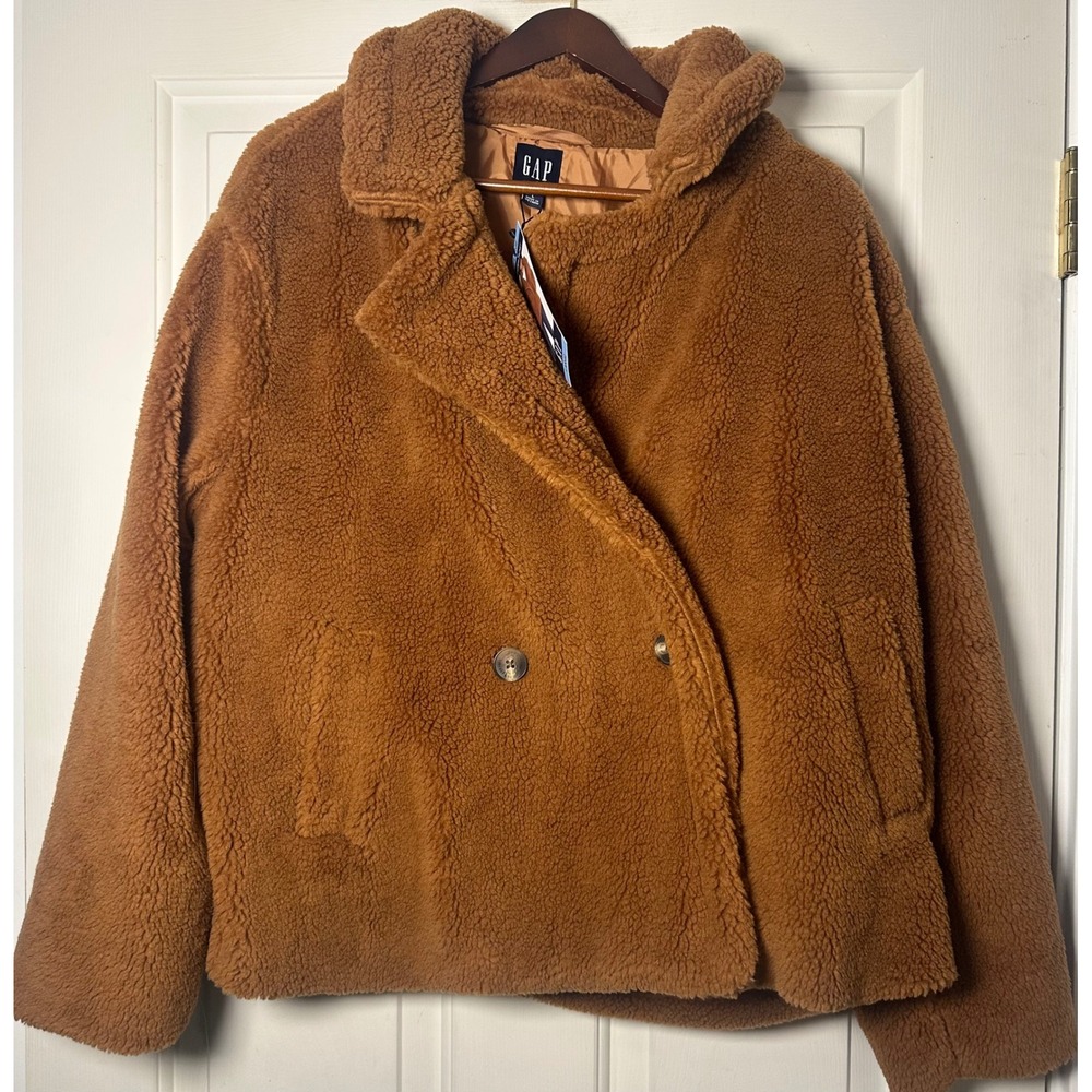 GAP Women's Cozy Teddy Fleece‎ Jacket Argan Oil Brown Large NWT